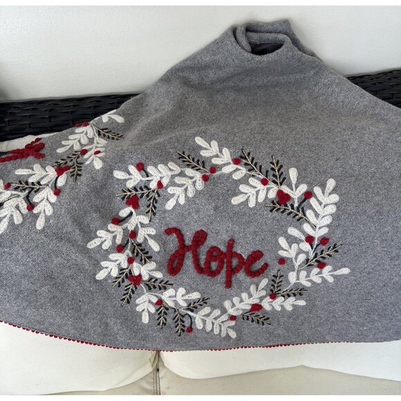 Rachel Zoe Other - RACHEL ZOE Tree Skirt Christmas Embroidered Gray Red White Wool Blend HOPE EUC